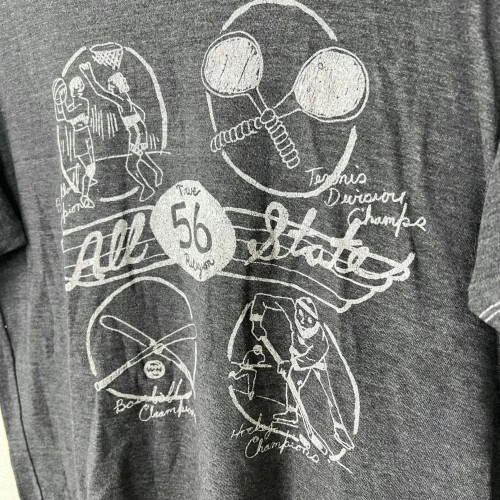 True Religion Mens All State 56 Sports Graphic T-Shirt Grey Crew Neck Large USA